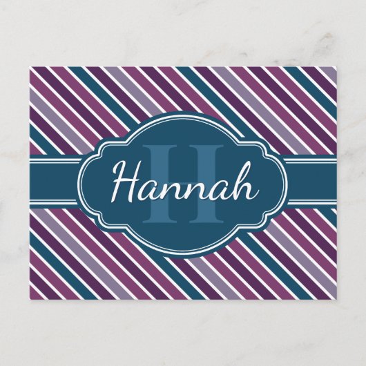 Carte Postale Monogramme de Motif Turquoise Gras Violet (Devant)