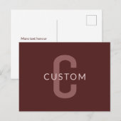 Carte Postale Monogramme de nom d'aspect moderne | Rouge bordeau (Devant / Derrière)