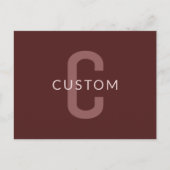 Carte Postale Monogramme de nom d'aspect moderne | Rouge bordeau (Devant)