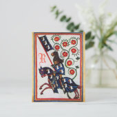 CARTE POSTALE MONOGRAMME DE PARCHEMENT MÉDIÉVÉNILE DU CHEVAL BLE (Debout devant)