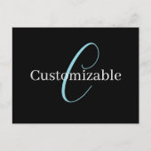 Carte Postale Monogramme de script cursif éditable Noir Bleu Bla (Devant)