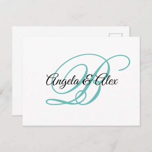 Carte Postale Monogramme de script de calligraphie noir et Turqu (Devant / Derrière)