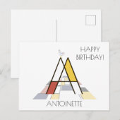 Carte Postale Monogramme de style art moderne. Lettre A (Devant / Derrière)