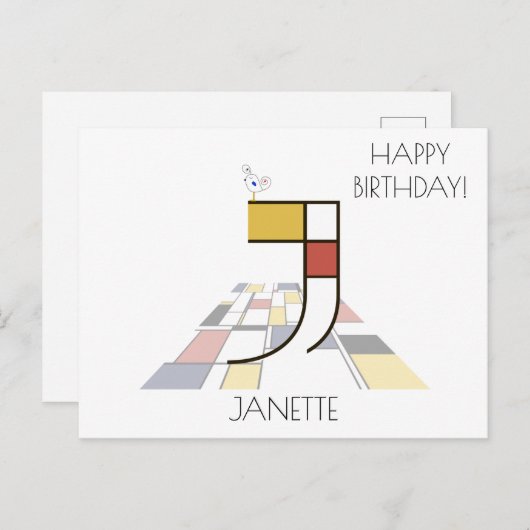 Carte Postale Monogramme de style art moderne. Lettre J (Devant / Derrière)