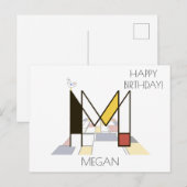 Carte Postale Monogramme de style art moderne. Lettre M (Devant / Derrière)