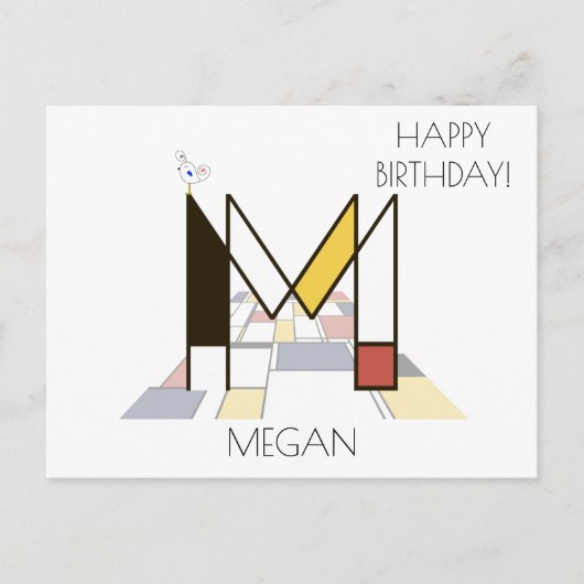 Carte Postale Monogramme de style art moderne. Lettre M (Devant)