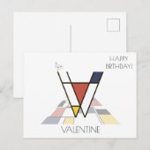 Carte Postale Monogramme de style art moderne. Lettre V (Devant / Derrière)