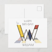 Carte Postale Monogramme de style art moderne. Lettre W (Devant / Derrière)