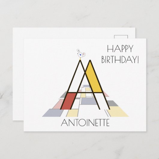 Carte Postale Monogramme de style d'art moderne. Lettre A (Devant / Derrière)