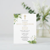 Carte Postale Monogramme de verdure Première Communion Invitatio (Debout devant)