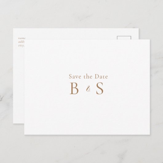Carte Postale Monogramme d'or simple Mariage blanc Enregistrer l (Devant / Derrière)