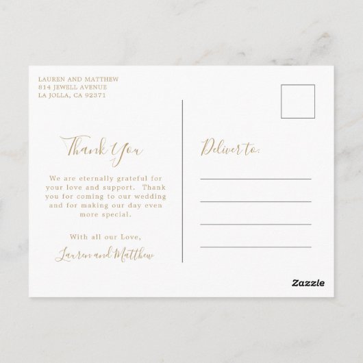 Carte Postale Monogramme d'or simple Mariage Merci (Dos)