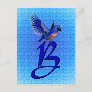 Carte Postale Monogramme élégant B initiales Bluebird