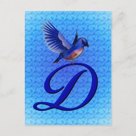 Carte Postale Monogramme élégant Bluebird Initial D (Devant)