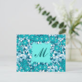 Carte Postale Monogramme encadré de fleurs - bleu et blanc (Debout devant)