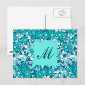 Carte Postale Monogramme encadré de fleurs - bleu et blanc (Devant / Derrière)