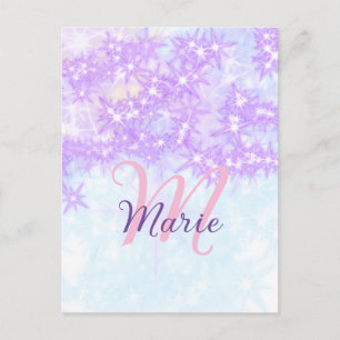 Carte Postale Monogramme étoile pailleté rose violet ajouter let