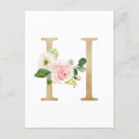 Monogramme floral lettre H en feuille d'or fausse
