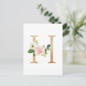 Carte Postale Monogramme floral lettre H en feuille d'or fausse (Debout devant)