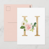 Carte Postale Monogramme floral lettre H en feuille d'or fausse (Devant / Derrière)