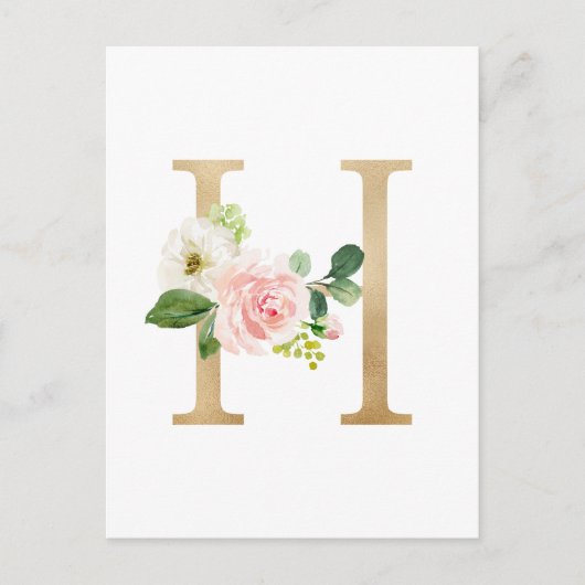 Carte Postale Monogramme floral lettre H en feuille d'or fausse (Devant)