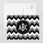 Carte Postale Monogramme Gris Noir et Blanc Zigzag (Devant / Derrière)