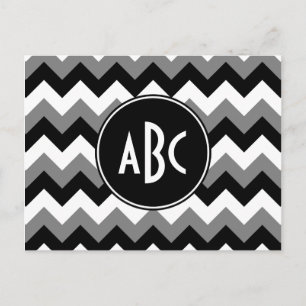 Carte Postale Monogramme Gris Noir et Blanc Zigzag