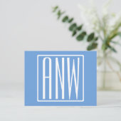 Carte Postale Monogramme Initial 3 Moderne Gras | Bleu Clair (Debout devant)