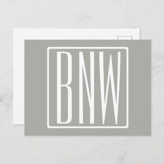 Carte Postale Monogramme initial | Blanc sur gris clair (Devant / Derrière)