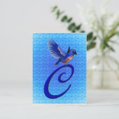 Carte Postale Monogramme Initial C Élégant Oiseau Bleu (Debout devant)