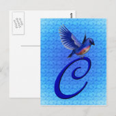 Carte Postale Monogramme Initial C Élégant Oiseau Bleu (Devant / Derrière)