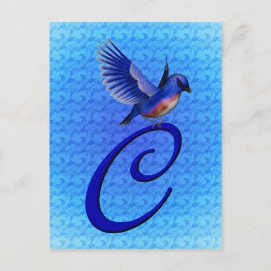 Carte Postale Monogramme Initial C Élégant Oiseau Bleu (Devant)