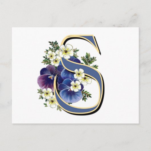 Carte Postale Monogramme initial de Pansy peint à la main - S (Devant)