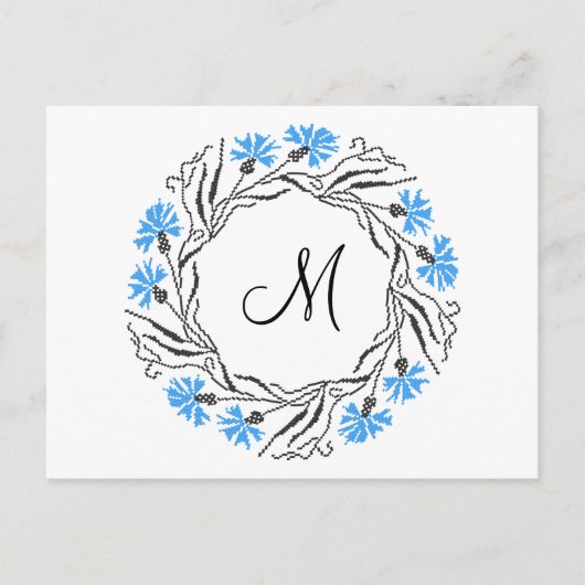 Carte Postale Monogramme initial du cercle de Cornflower de poin (Devant)