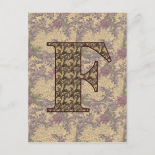 Carte Postale Monogramme Initial F Élégant Floral Vintage