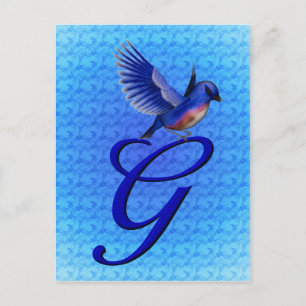 Carte Postale Monogramme Initial G Élégant Bluebird