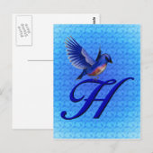 Carte Postale Monogramme Initial H Élégant Bluebird (Devant / Derrière)