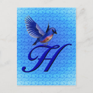 Carte Postale Monogramme Initial H Élégant Bluebird