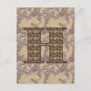 Carte Postale Monogramme Initial H Élégant Floral Vintage