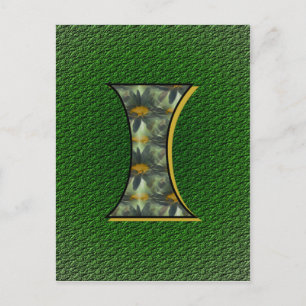 Carte Postale Monogramme Initial I Art Floral de Marguerites