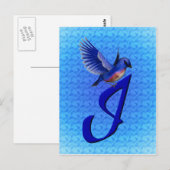 Carte Postale Monogramme Initial I Élégant Bluebird (Devant / Derrière)