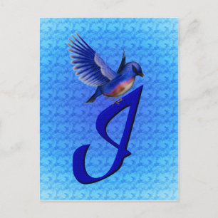 Carte Postale Monogramme Initial I Élégant Bluebird