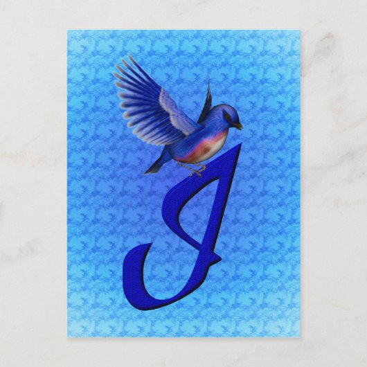 Carte Postale Monogramme Initial I Élégant Bluebird (Devant)