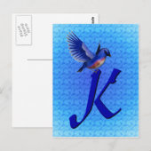 Carte Postale Monogramme Initial K Élégant Bluebird (Devant / Derrière)