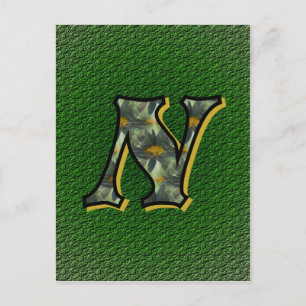 Carte Postale Monogramme Initial N Art floral marguerites