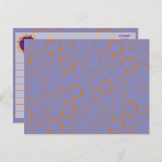 Carte Postale Monogramme Initial Orange Violet Carrés Cercles (Devant / Derrière)