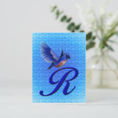 Carte Postale Monogramme Initial R Élégant Oiseau Bleu (Debout devant)
