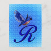Carte Postale Monogramme Initial R Élégant Oiseau Bleu (Devant)