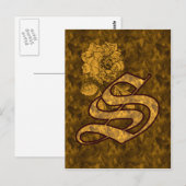 Carte postale Monogramme Initial S Gold Peony (Devant / Derrière)