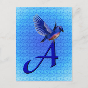 Carte Postale Monogramme initiale A Bluebird
